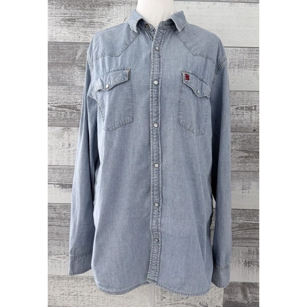 Boot Barn Blue Jean Snap Button Up Shirt Women's XL Embroidered Logo Western
